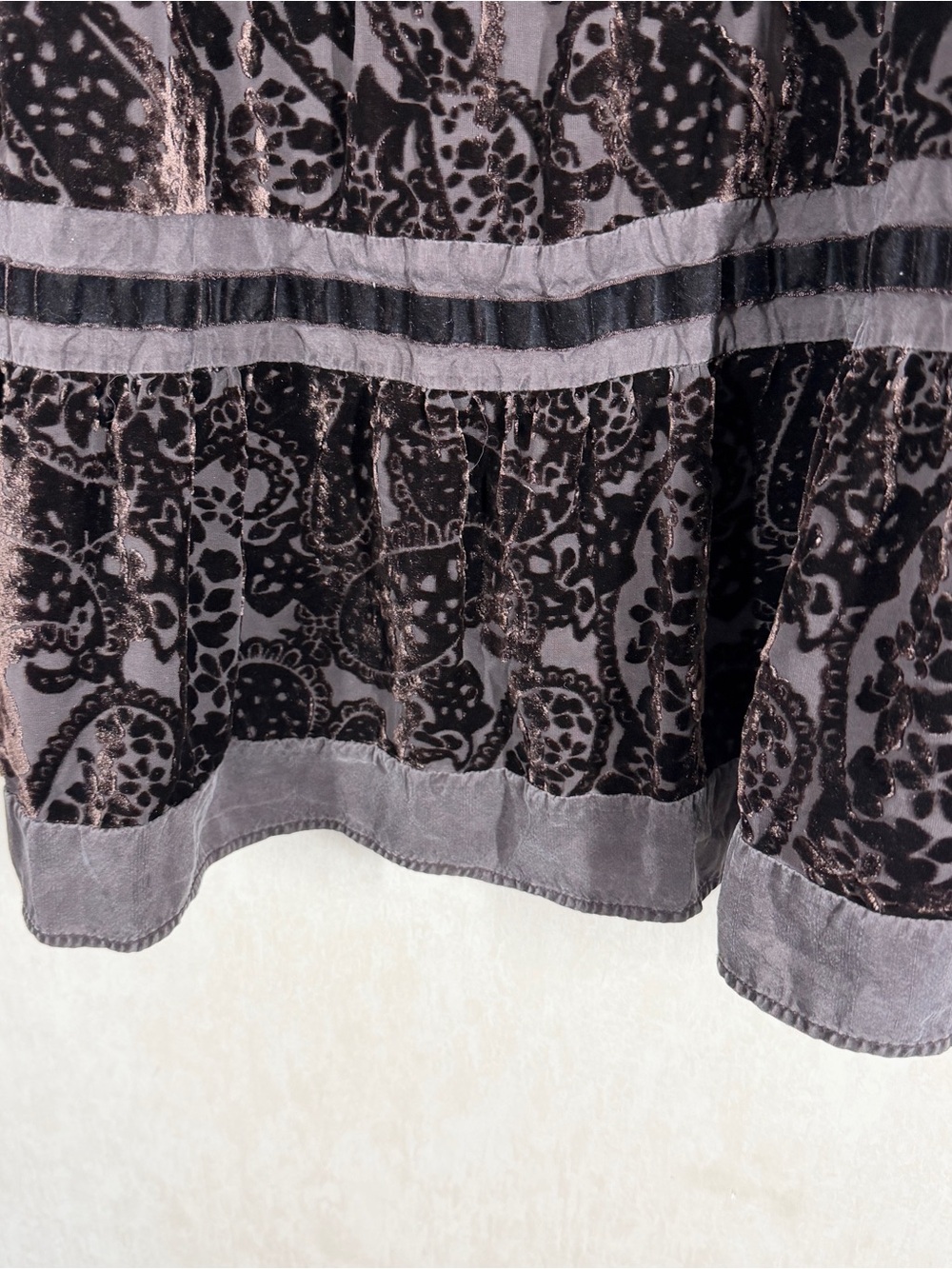 Garnet Hill Black Velvet Burnout Tiered Midi Skirt with Gray Bands - Picture 5 of 12